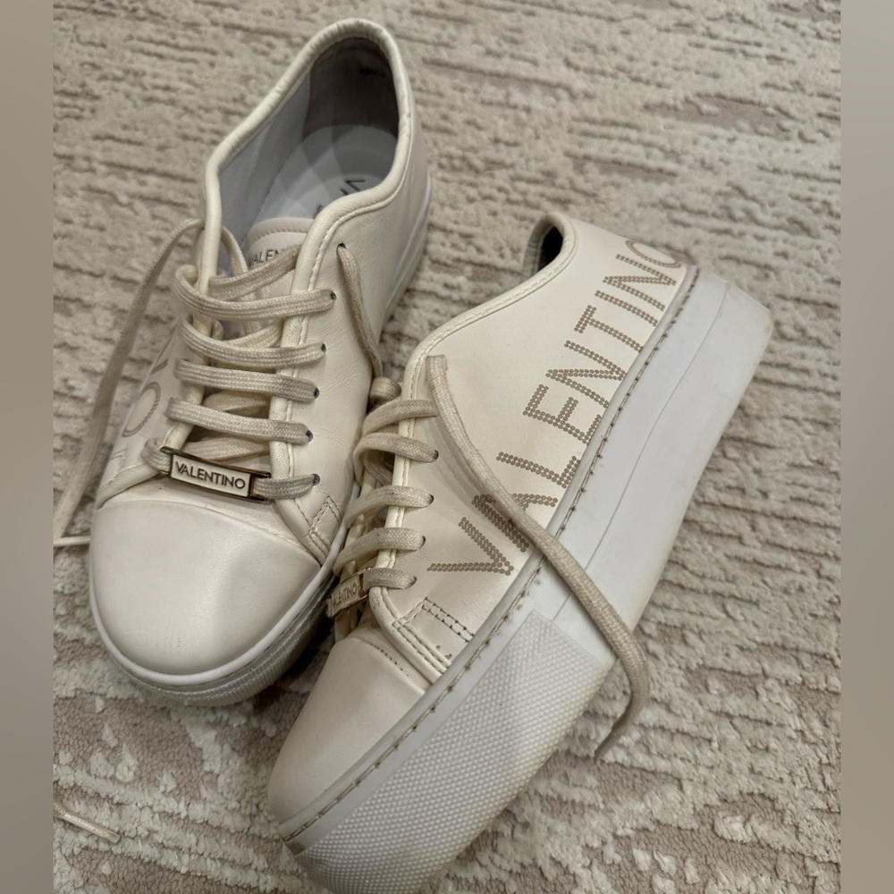 VALENTINO by mario DALIA Off White leather logo PLATFORM Women's Sneakers 7